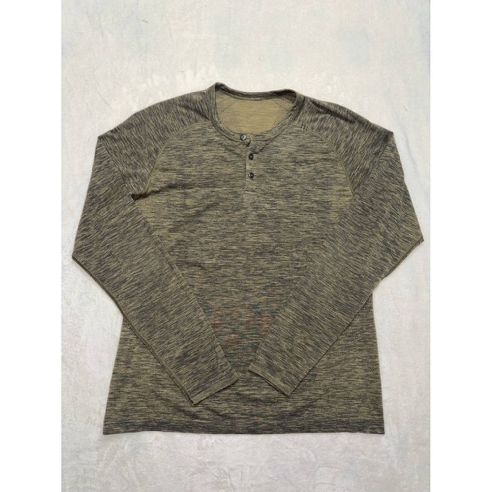 Heather Olive Henley Long Sleeve Raglan Performance Active Shirt